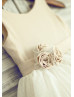 Linen Polka Dots Tulle Cupcake Flower Girl Dress